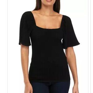 Catherine Malandrino Women's Pointelle Square Neck Blouse Black - Size Medium